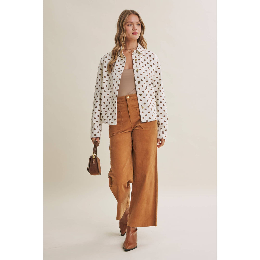 Sunday Cafe Polka Dot Cotton Twill Button Down Jacket