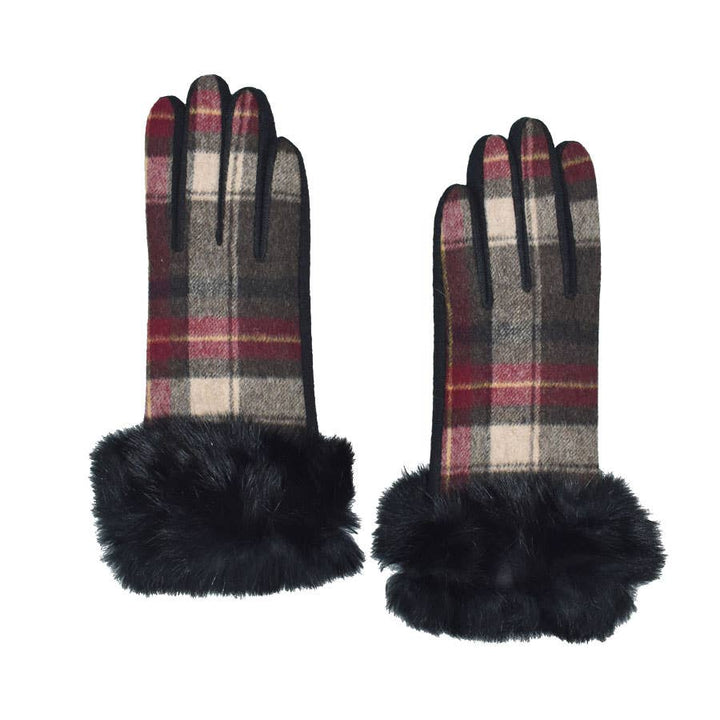Lucetta Fur Cuff Plaid Gloves