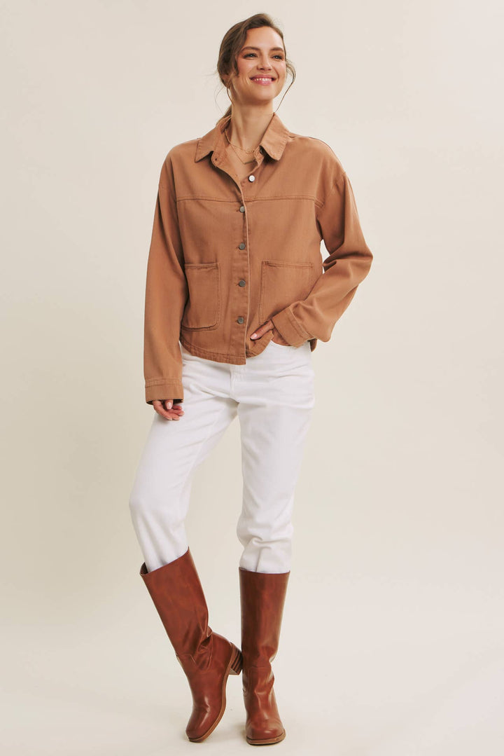 One of a Kind Washed Cotton Twill Utility Oversized Jacket