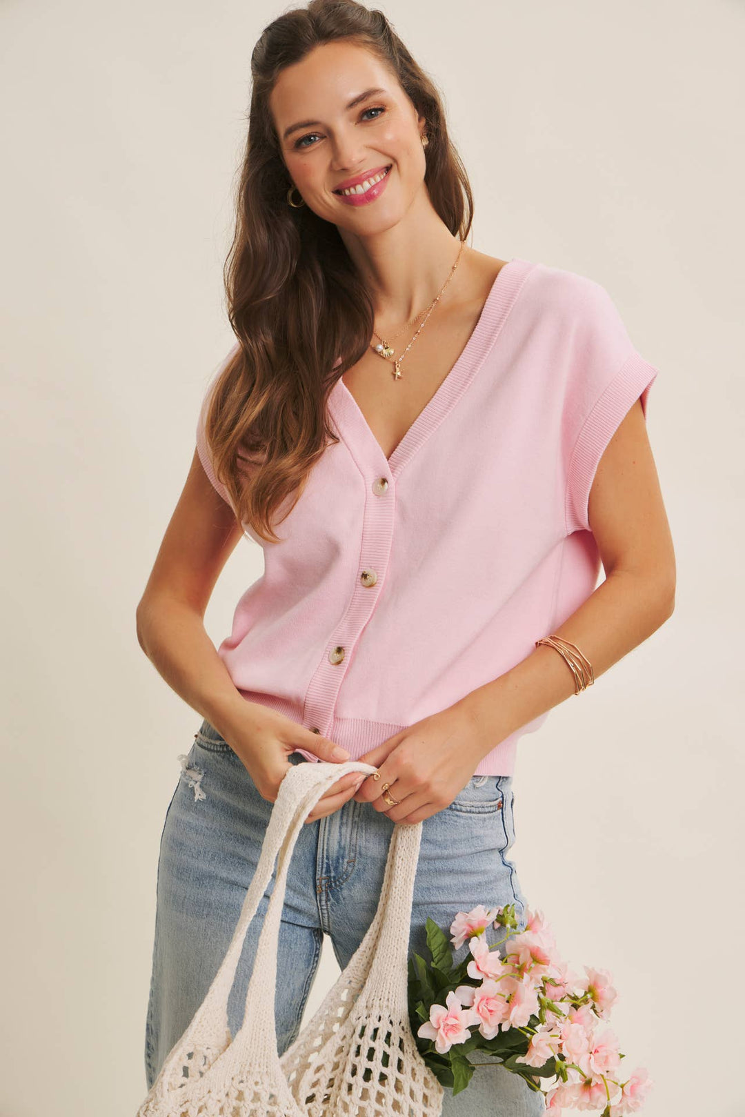 Multi-Way Versatility Soft Cotton Button-Down Sweater Vest