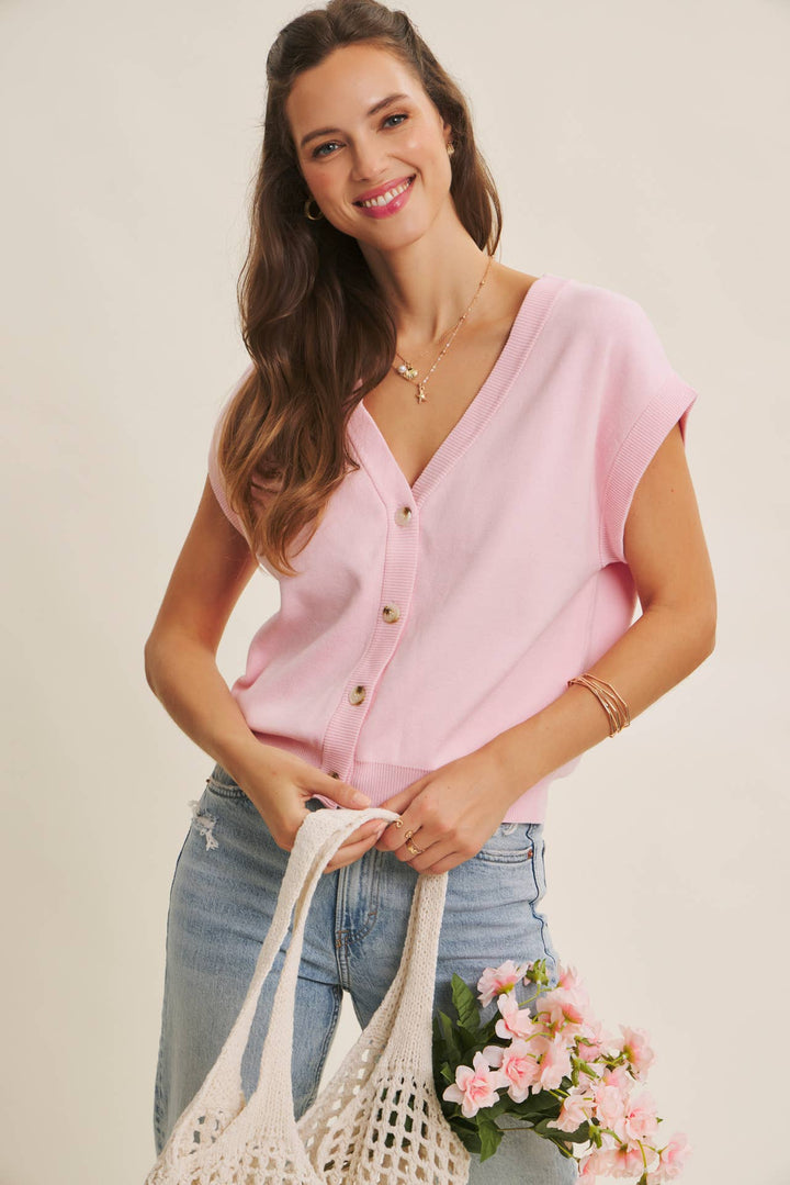 Multi-Way Versatility Soft Cotton Button-Down Sweater Vest