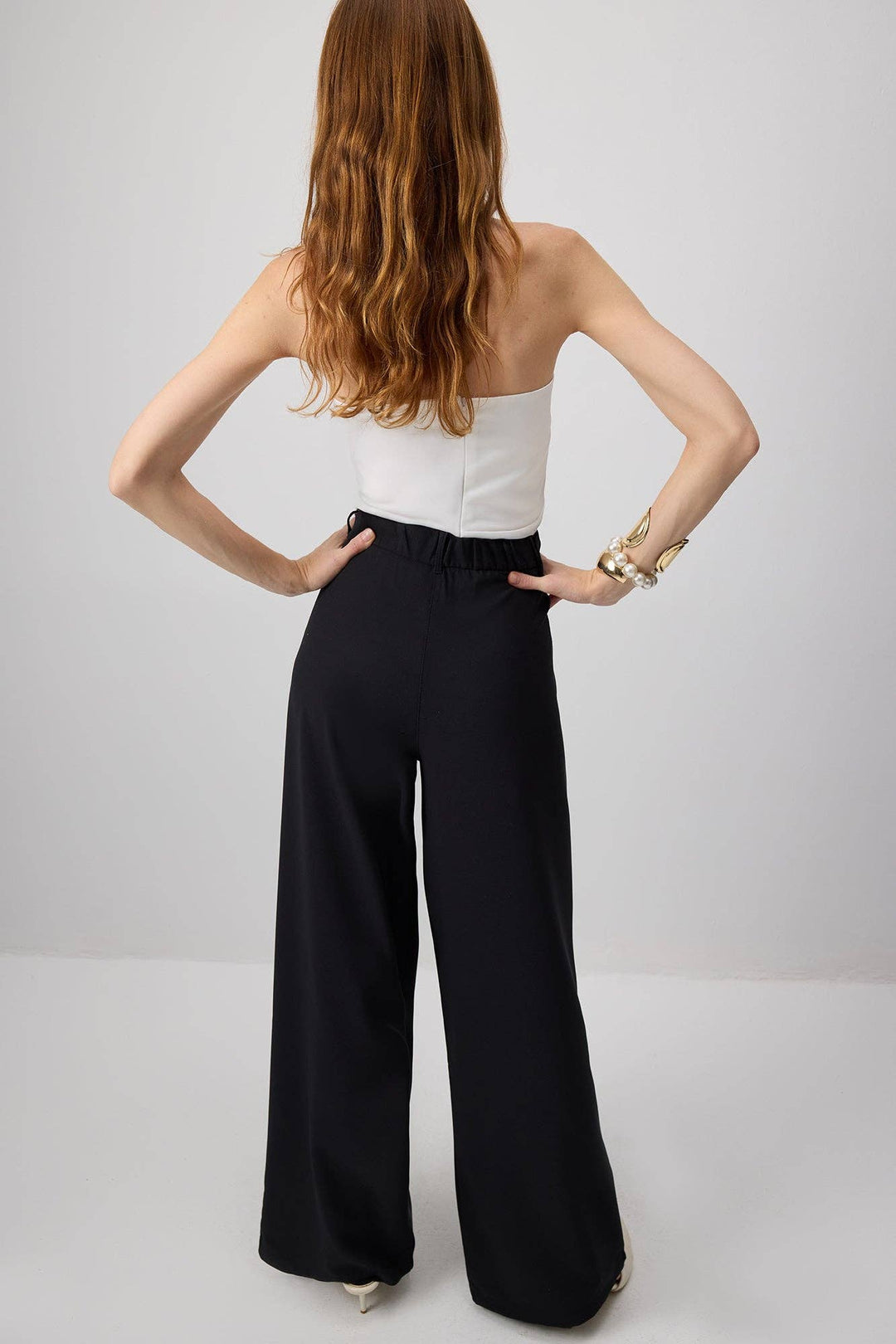 High-Waisted Pleated Crepe Trousers