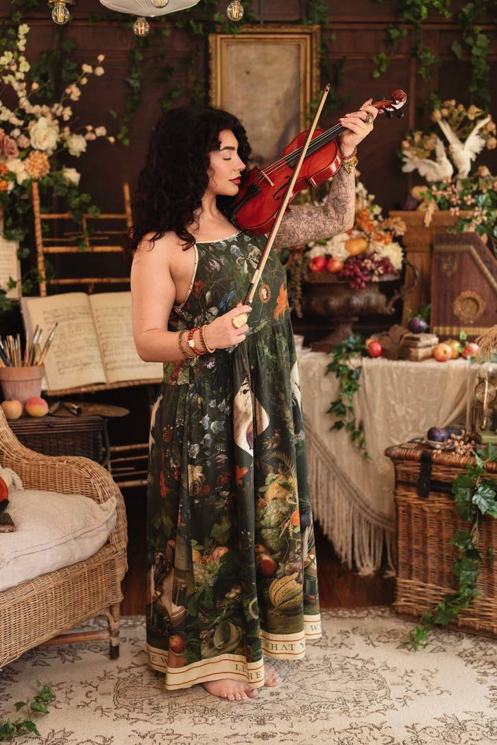 Labour of Love Bohéme Maxi Slip Dress w/ florals & violin