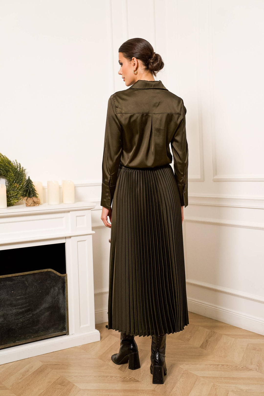 Plain Satin Pleated Skirt