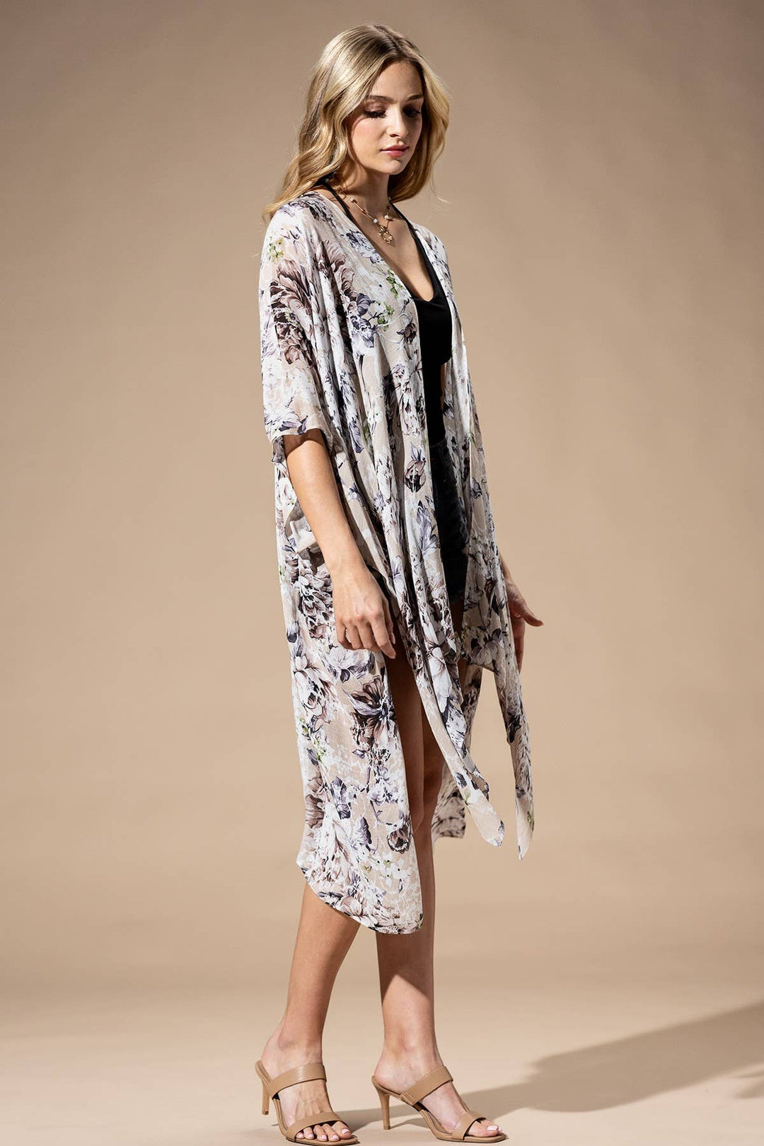 Beige Flower Kimono