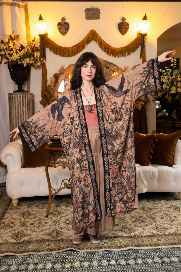 Momento Opera Duster Kimono Robe w/ Starling & Skull