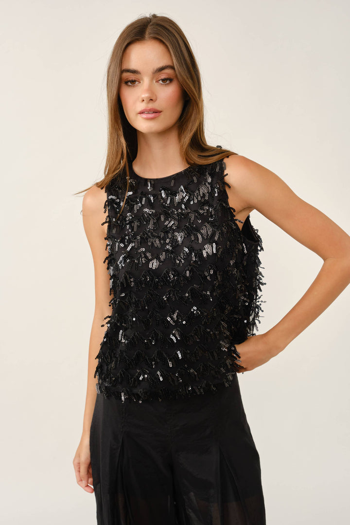 Fringed Sequin Sleeveless Top