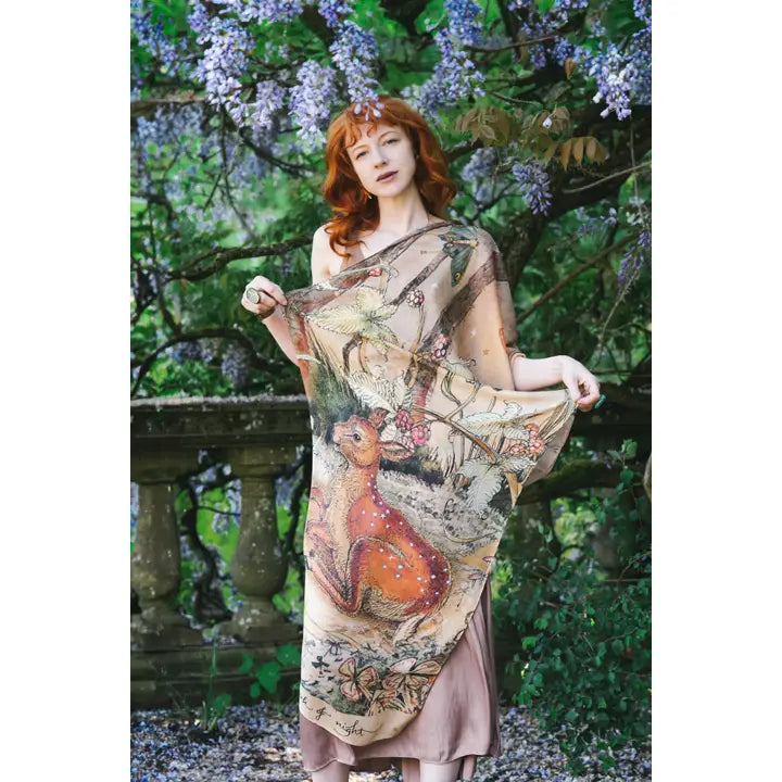 Lovelight Scarf with Woodland Deer, Swallow & Poetry