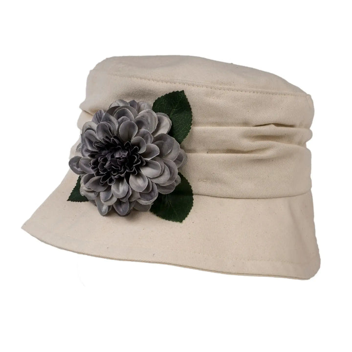 Cream Cotton Cloche Hat with Flower Decoration