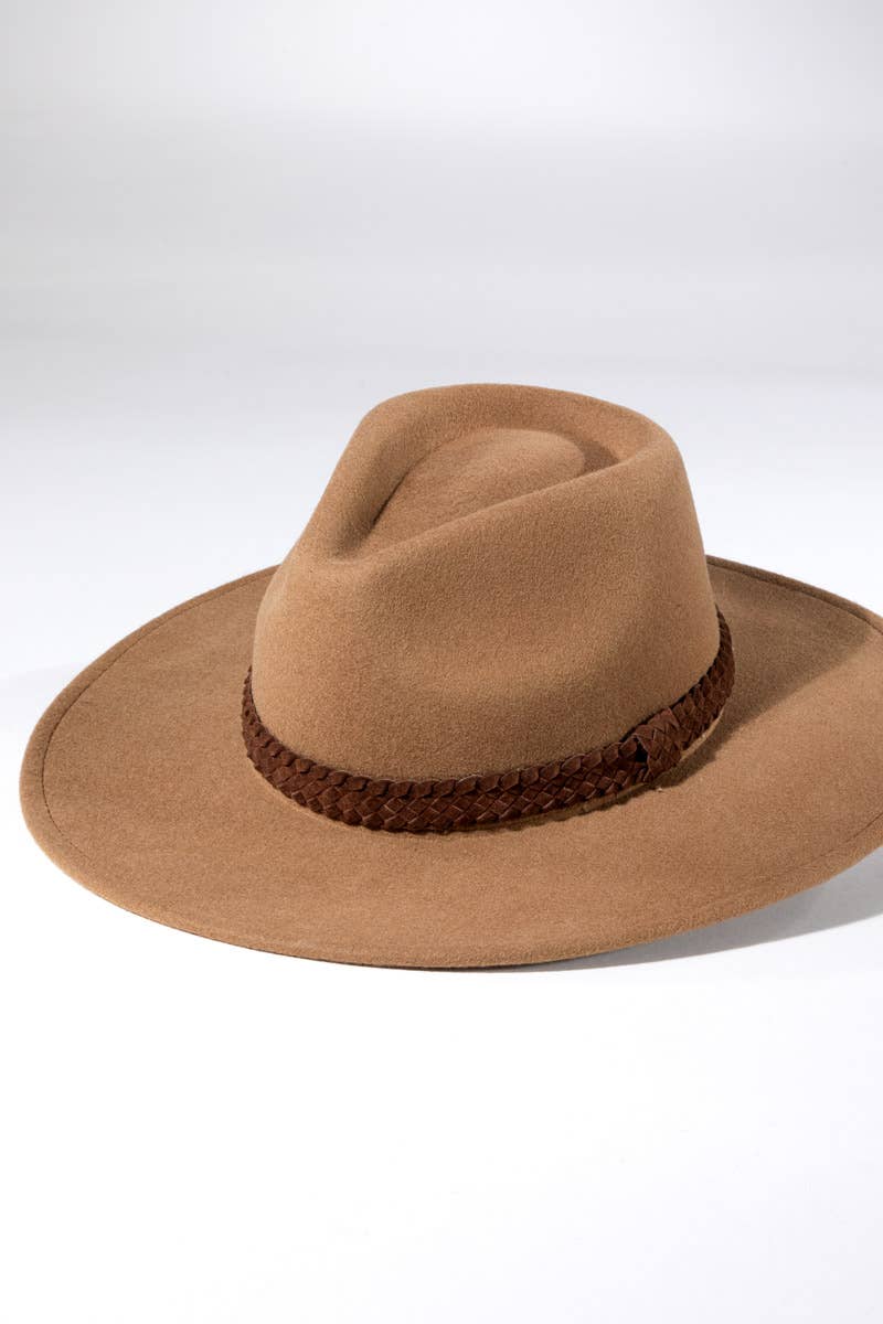 100% Wool Braided Leather Trim Panama Hat