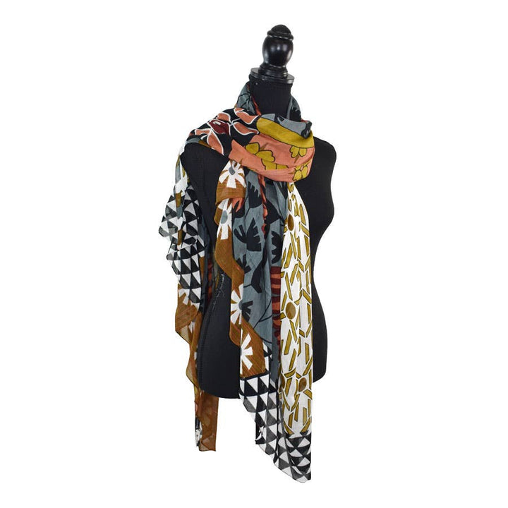 Hipster Retro Mixed Motif Scarf: Gray