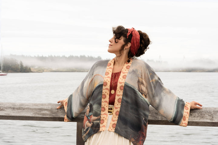 Hold Fast Pixie Duster Cropped Kimono w/ Boat, Rainbow