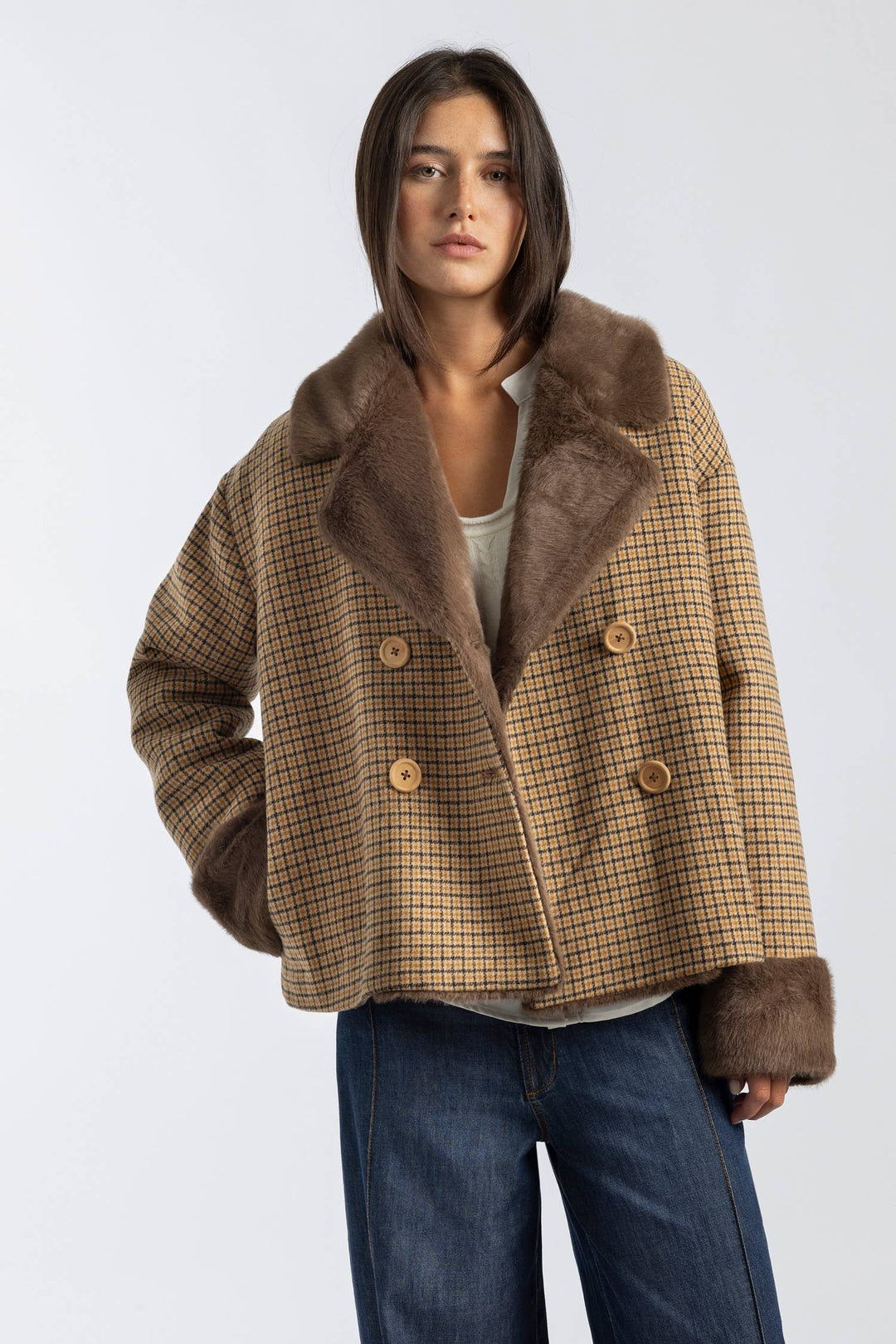 Faux Fur Checked Jacket