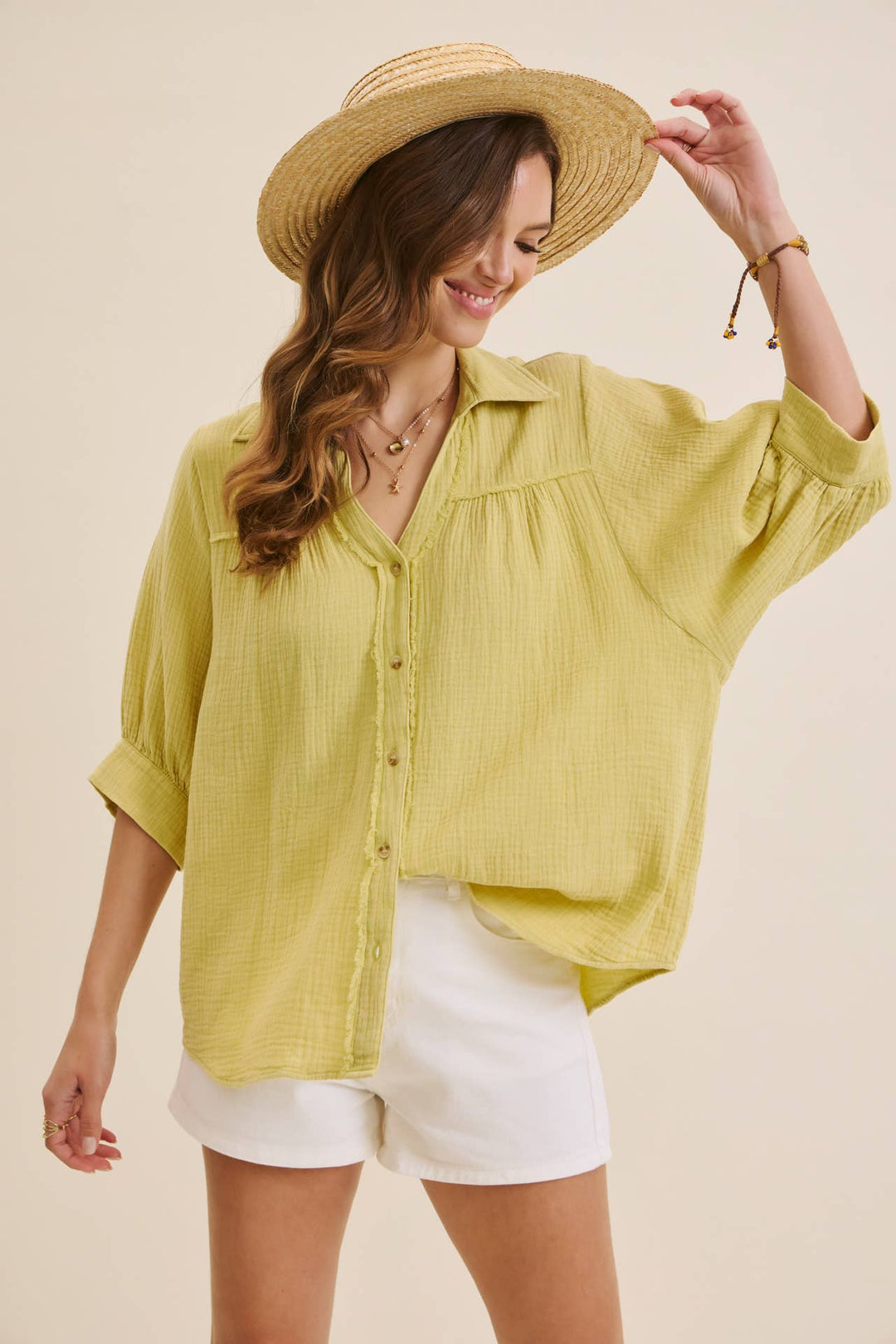 Breathable Mineral Washed Cotton Gauze Button Down Shirt