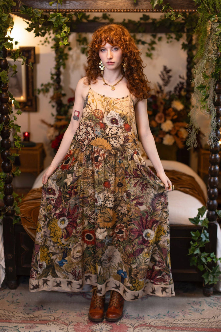 Golden Hour Bohéme Long Maxi Slip Dress w/ Floral Print