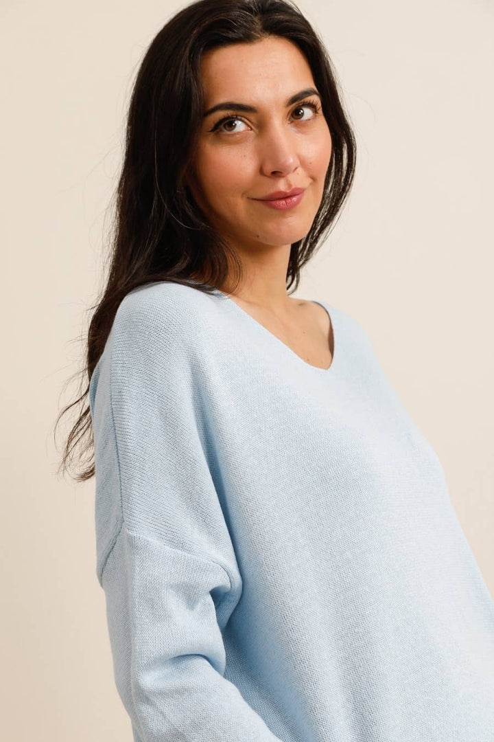 Short V-Neck Cotton Sweater