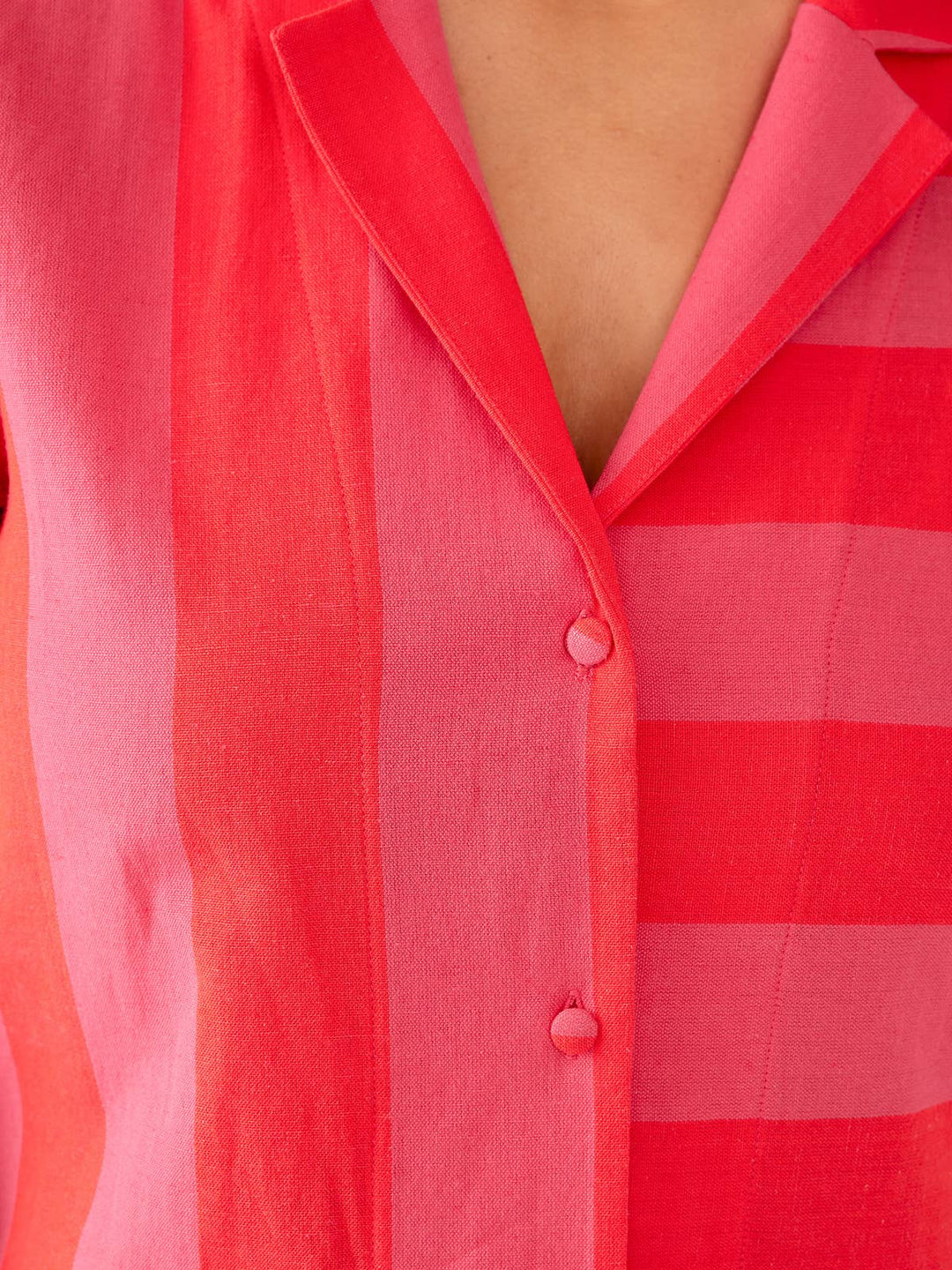 Camp Shirt Pink Red Linen Cotton