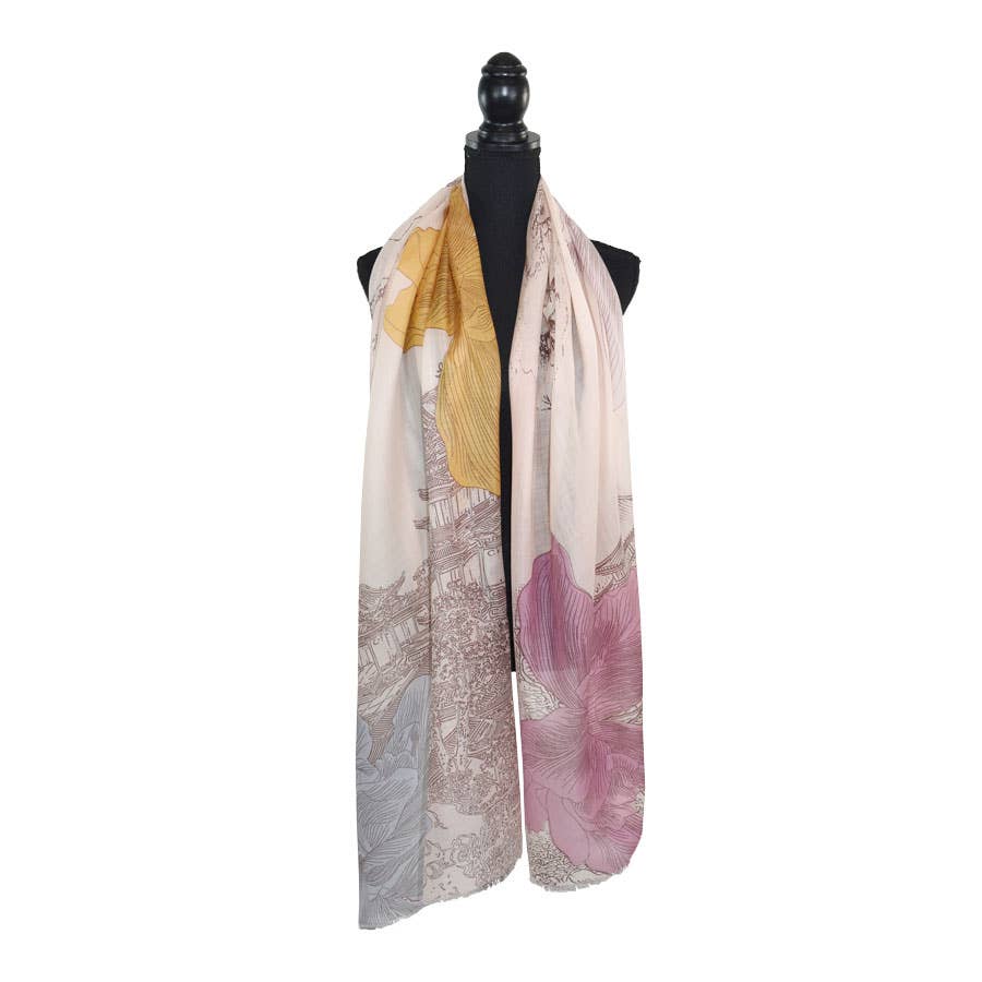 Amira Floral Pagoda Wool Scarf