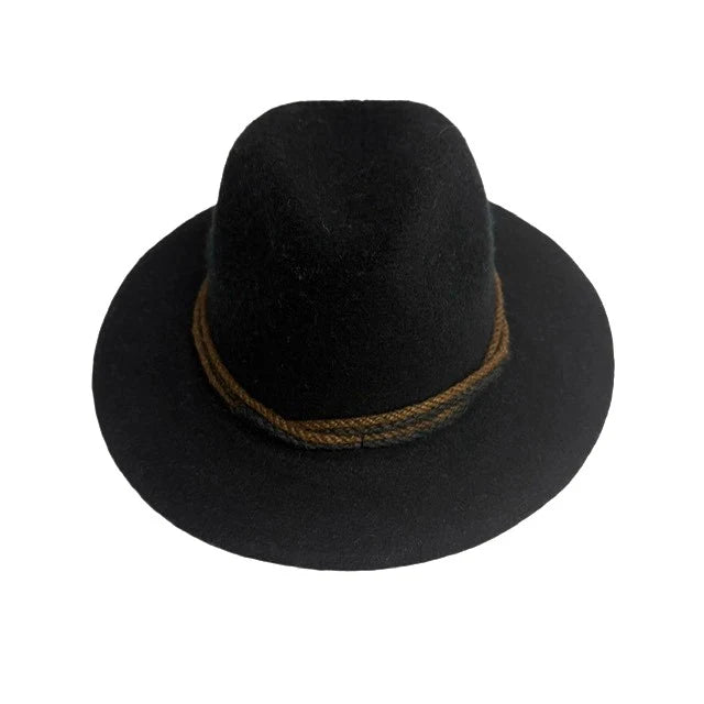 Boiled Wool Fedora Brim Hat with Dual Colors Rope Accent