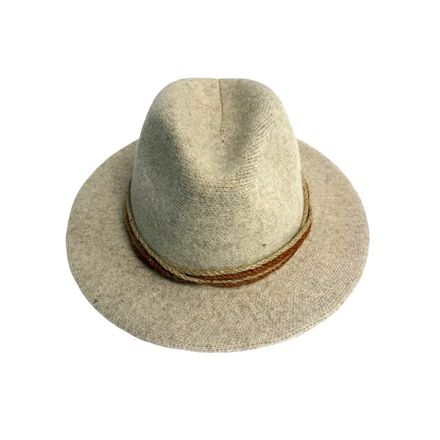 Boiled Wool Fedora Brim Hat with Dual Colors Rope Accent
