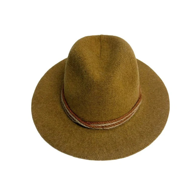 Boiled Wool Fedora Brim Hat with Dual Colors Rope Accent