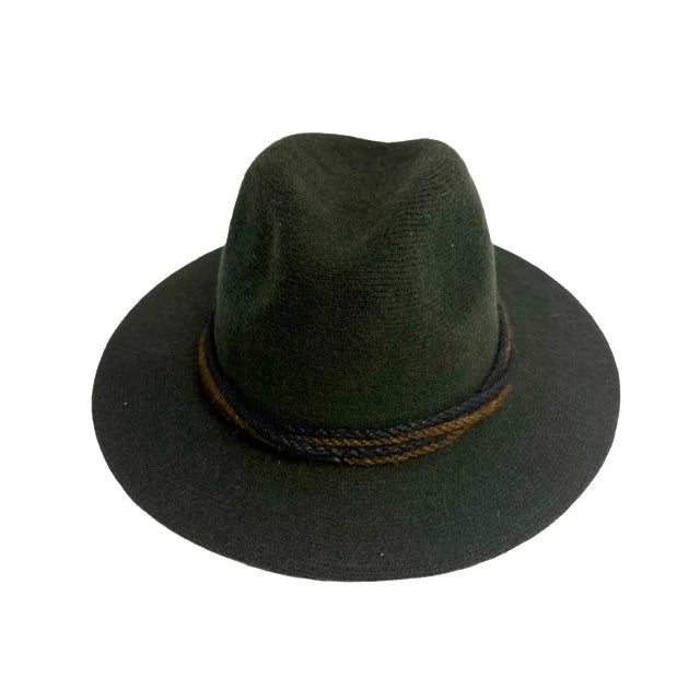 Boiled Wool Fedora Brim Hat with Dual Colors Rope Accent