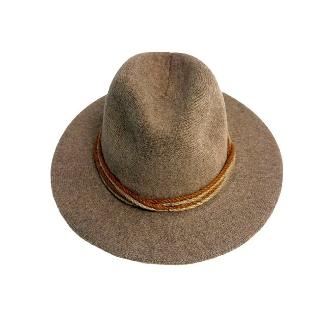 Boiled Wool Fedora Brim Hat with Dual Colors Rope Accent