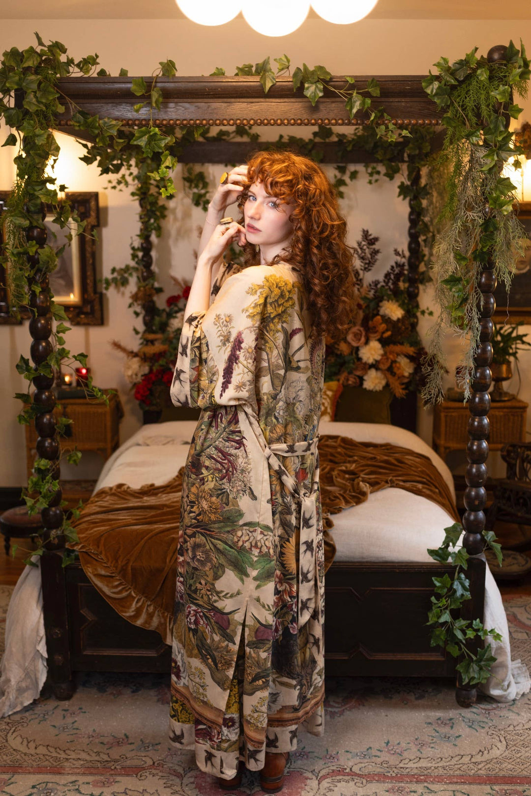 Golden Hour Opera Duster Kimono Robe w/ floral print