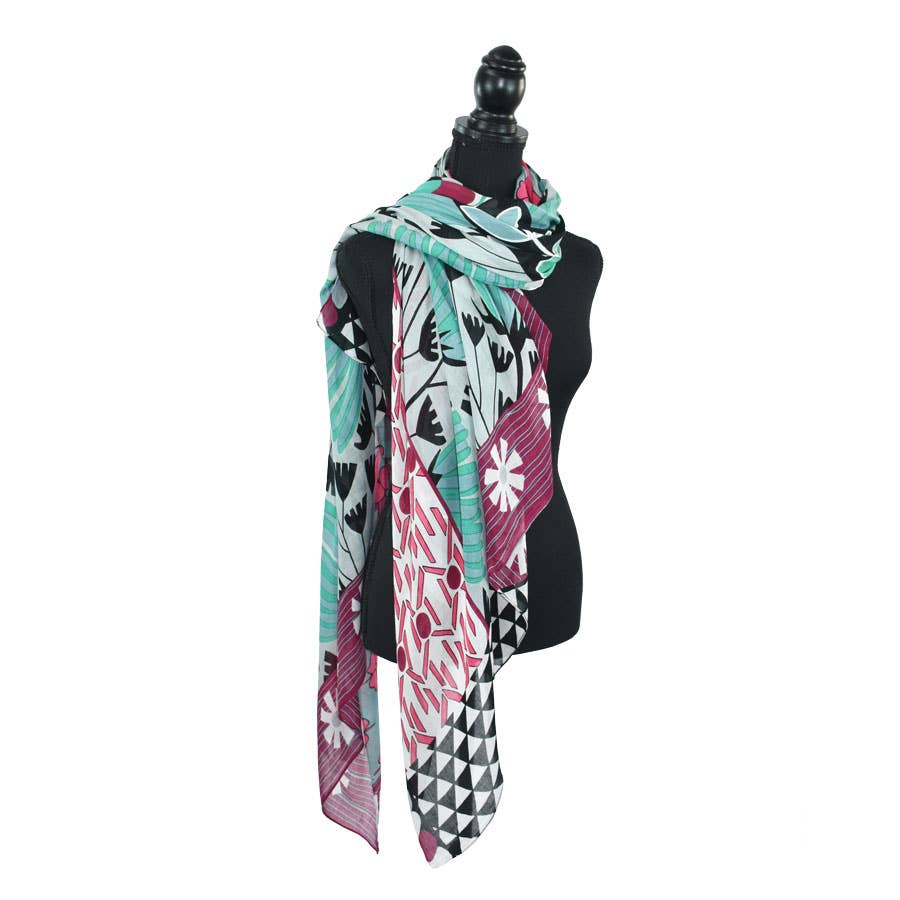 Hipster Retro Mixed Motif Scarf: Gray