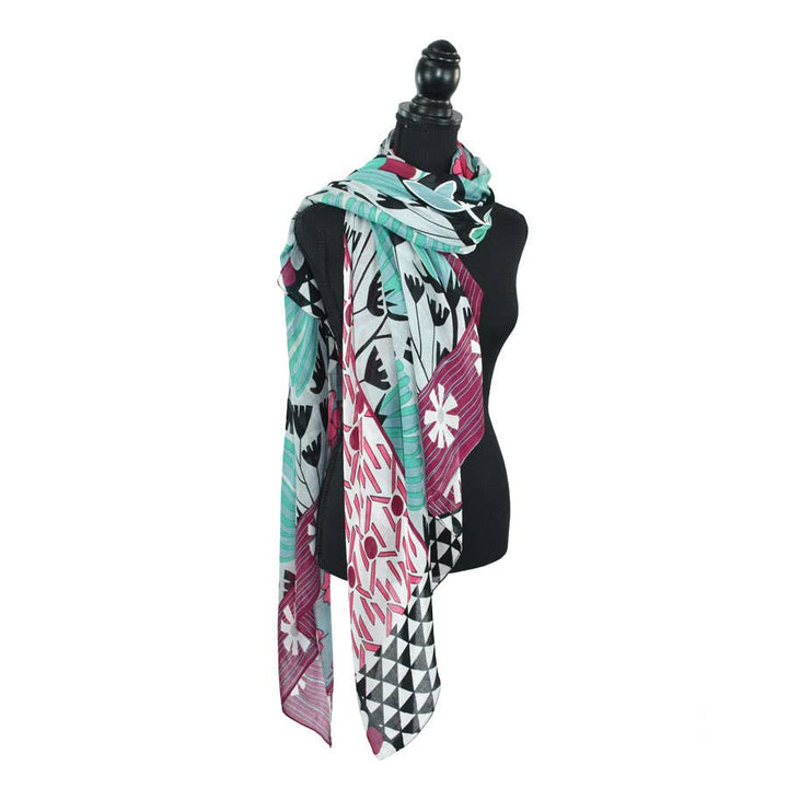 Hipster Retro Mixed Motif Scarf: Gray