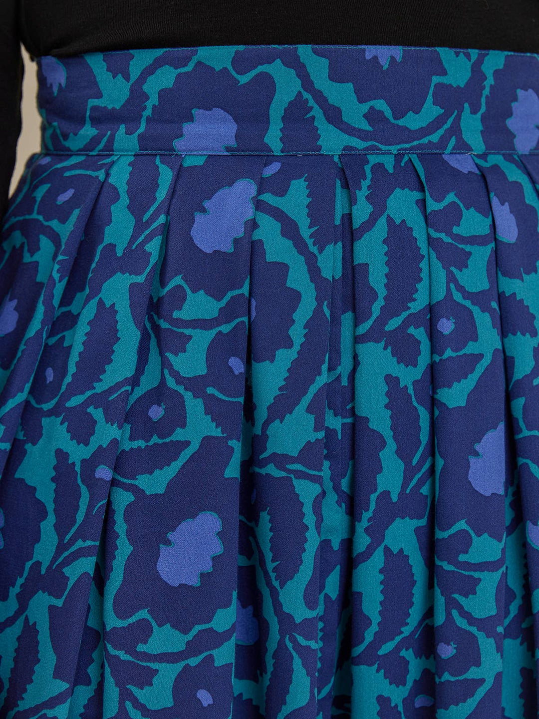 Laura Pleated Skirt Deep Teal Floral