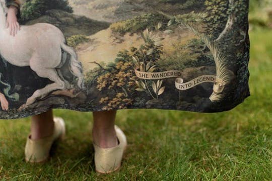 The Mythmaker Opera Duster w/ pastoral landscape & unicorn