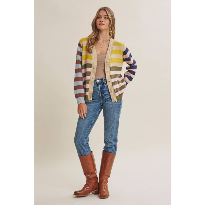 Playful Color Story Multi Color Stripe Button Down Cardigan