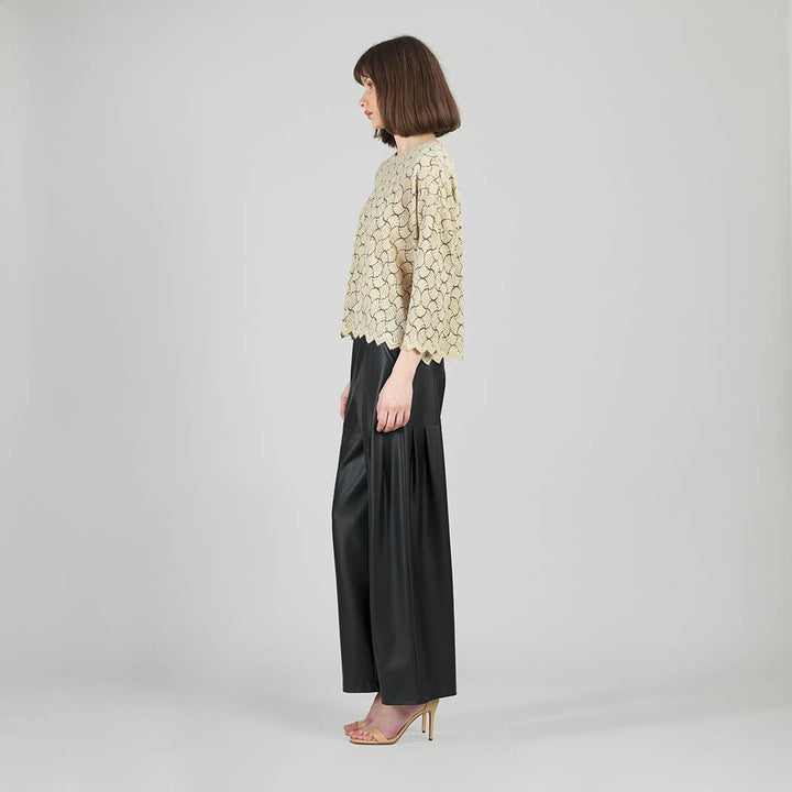 Fan Print Light Sweater Knit Relaxed Scoop Neck Top