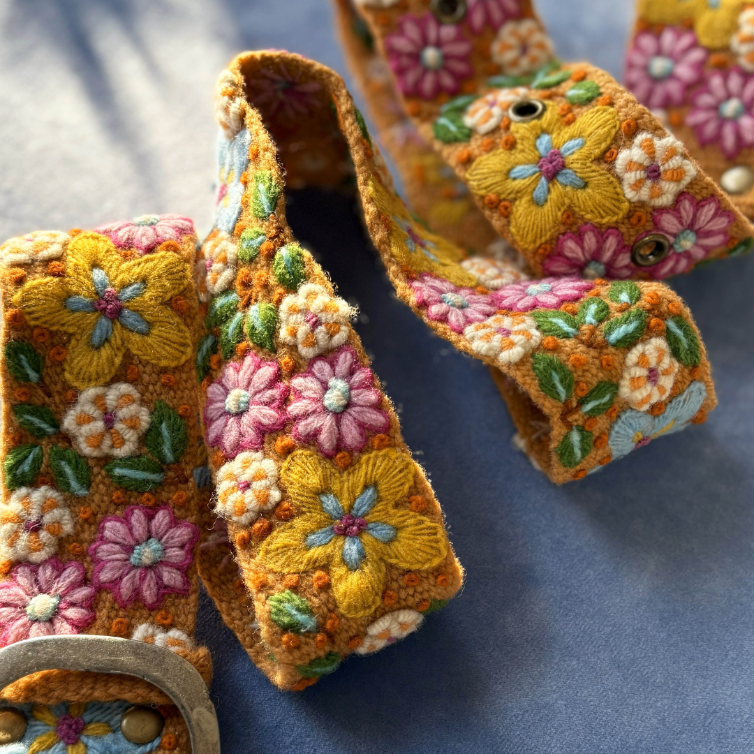 In the Garden Floral Embroidered Wool Belt