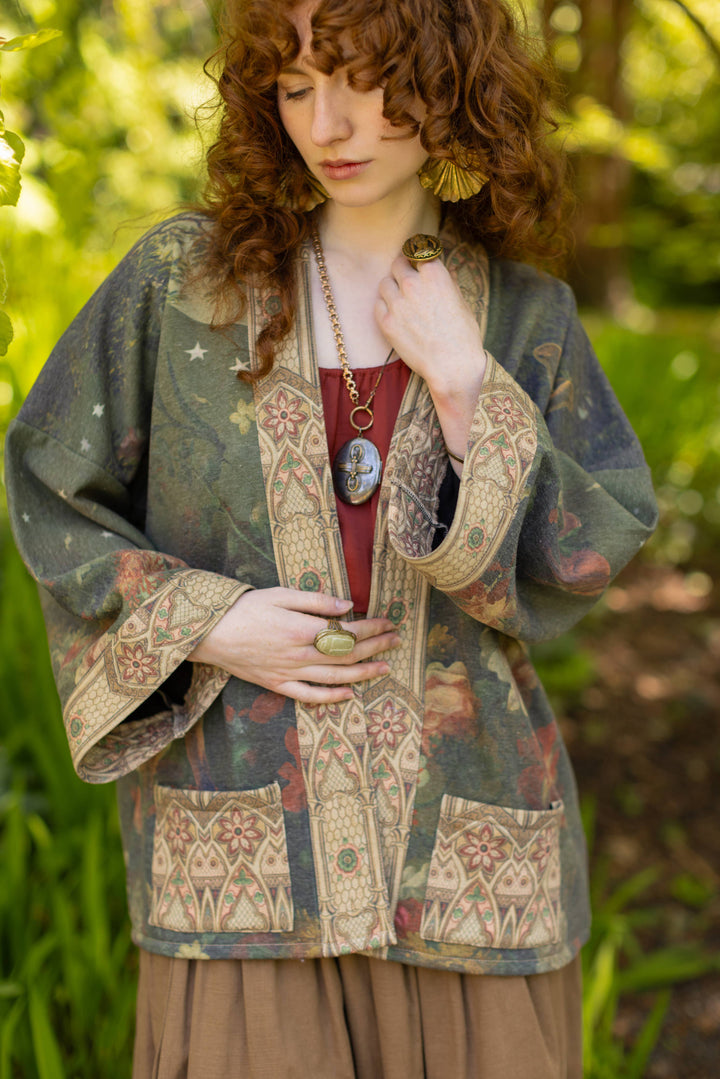 The Messenger Fleece Cottage Cardigan Jacket w/ Joan of Arc