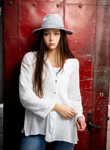 Woven Fedora Brim Hat with Pattern