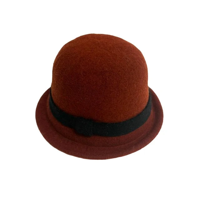 Boiled Wool Turn Brim Cloche Hat with Belt Accent