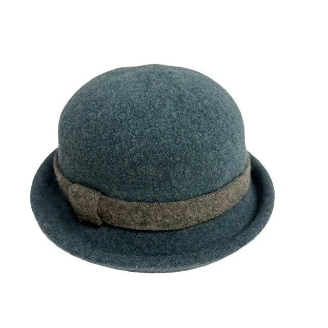 Boiled Wool Turn Brim Cloche Hat with Belt Accent