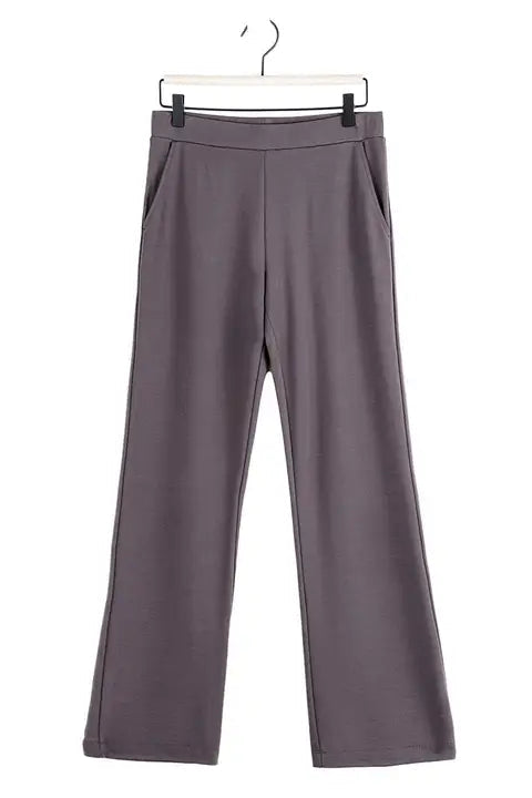 Rayon-Ponte Knit Loose Leg Pocket Pant
