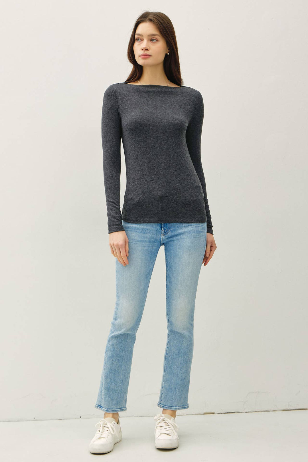 Basic Boat Neck Long Sleeve Knit Top