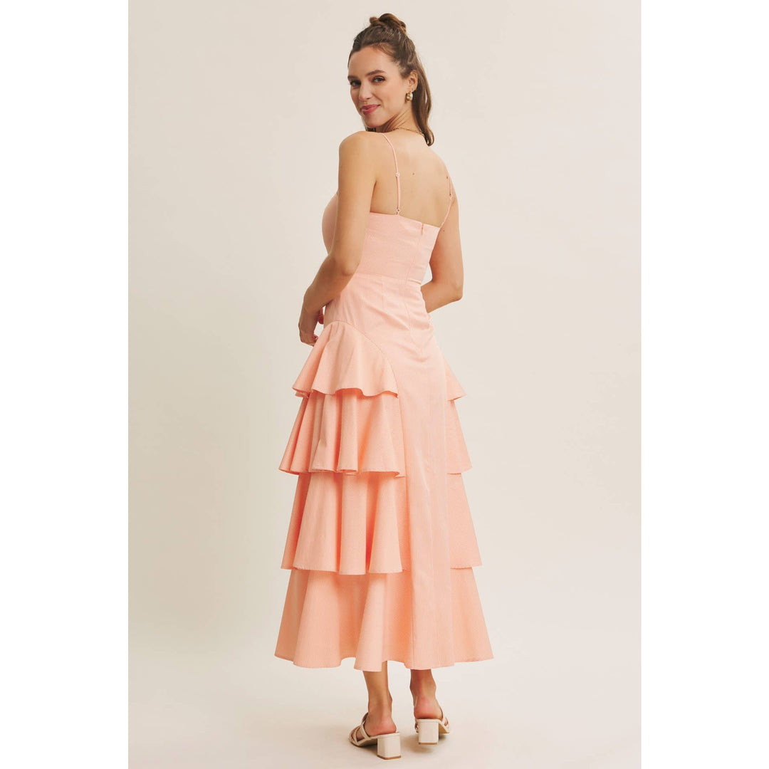 Clean Lines Meets Playful Side-Tiered Ruffle Maxi Dress