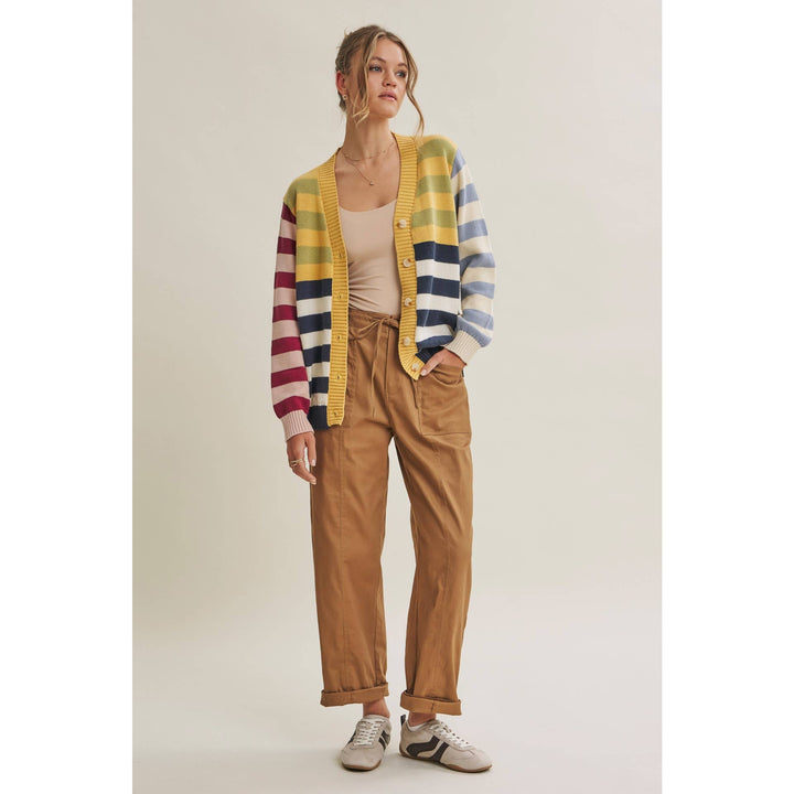 Playful Color Story Multi Color Stripe Button Down Cardigan