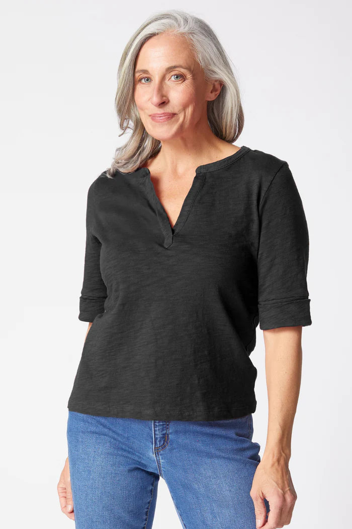 Cotton Pebble Split Neck Tee