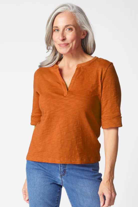 Cotton Pebble Split Neck Tee