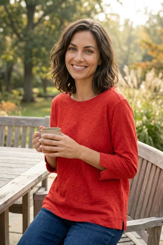 Cotton Pebble Coverstitch Boatneck Top