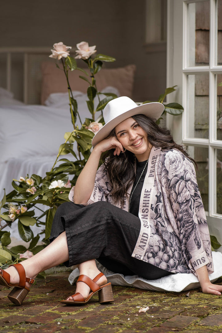 Peace Wine & Sunshine Pixie Duster Cropped Kimono Blush