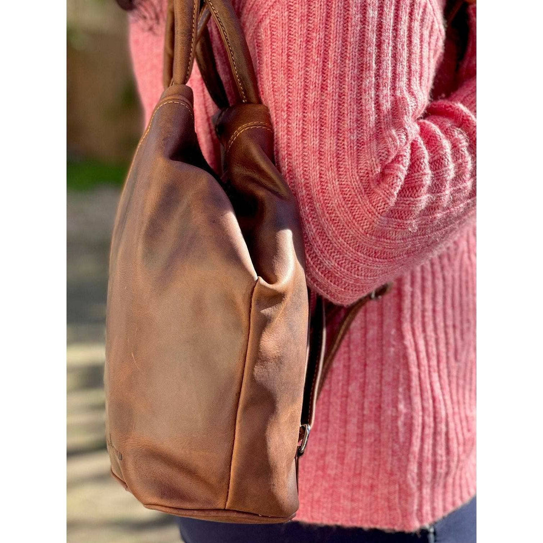Leather Backpack, Leather Rucksack Bag Zoe - Sandal