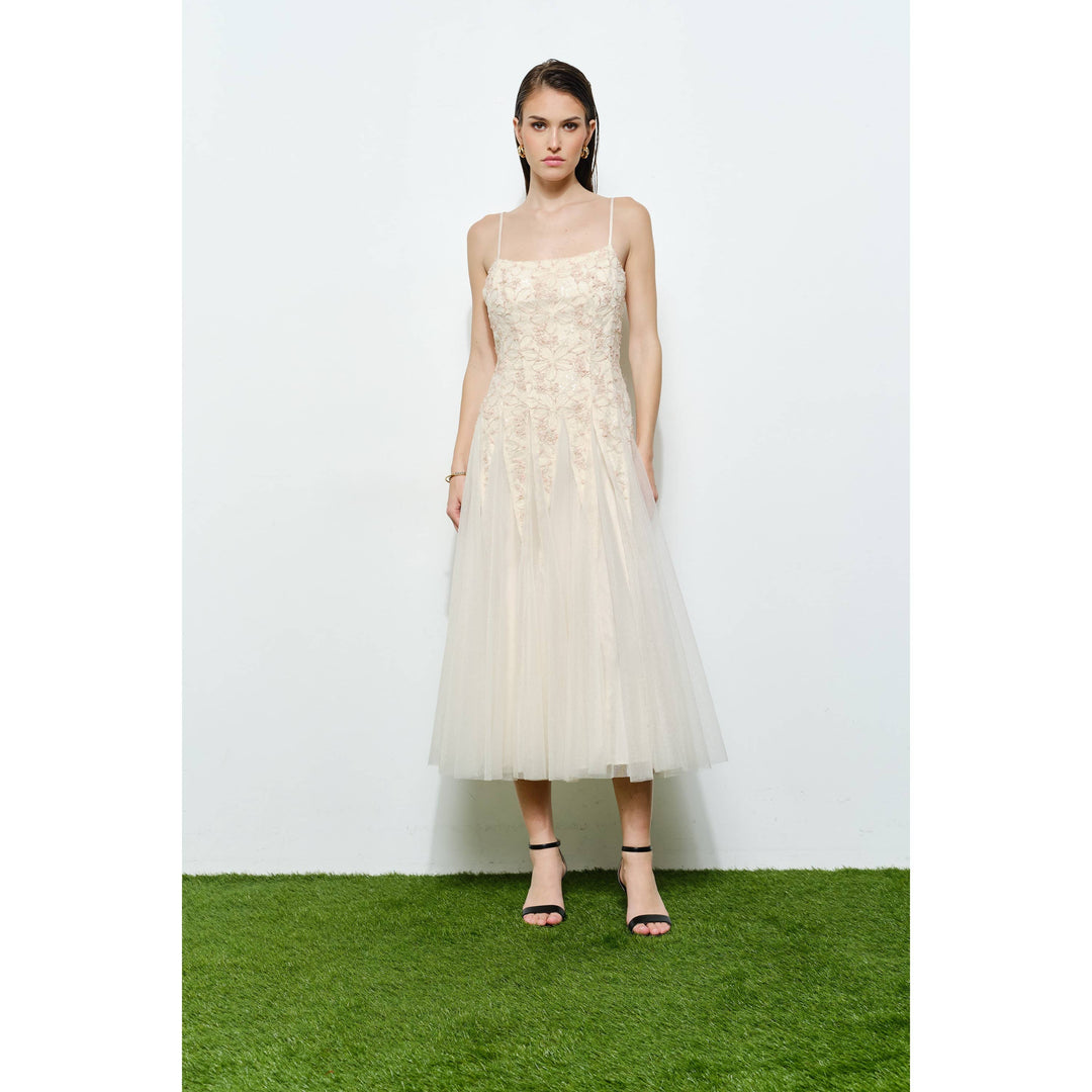Romantic Lace Chiffon Sleeveless Midi Dress