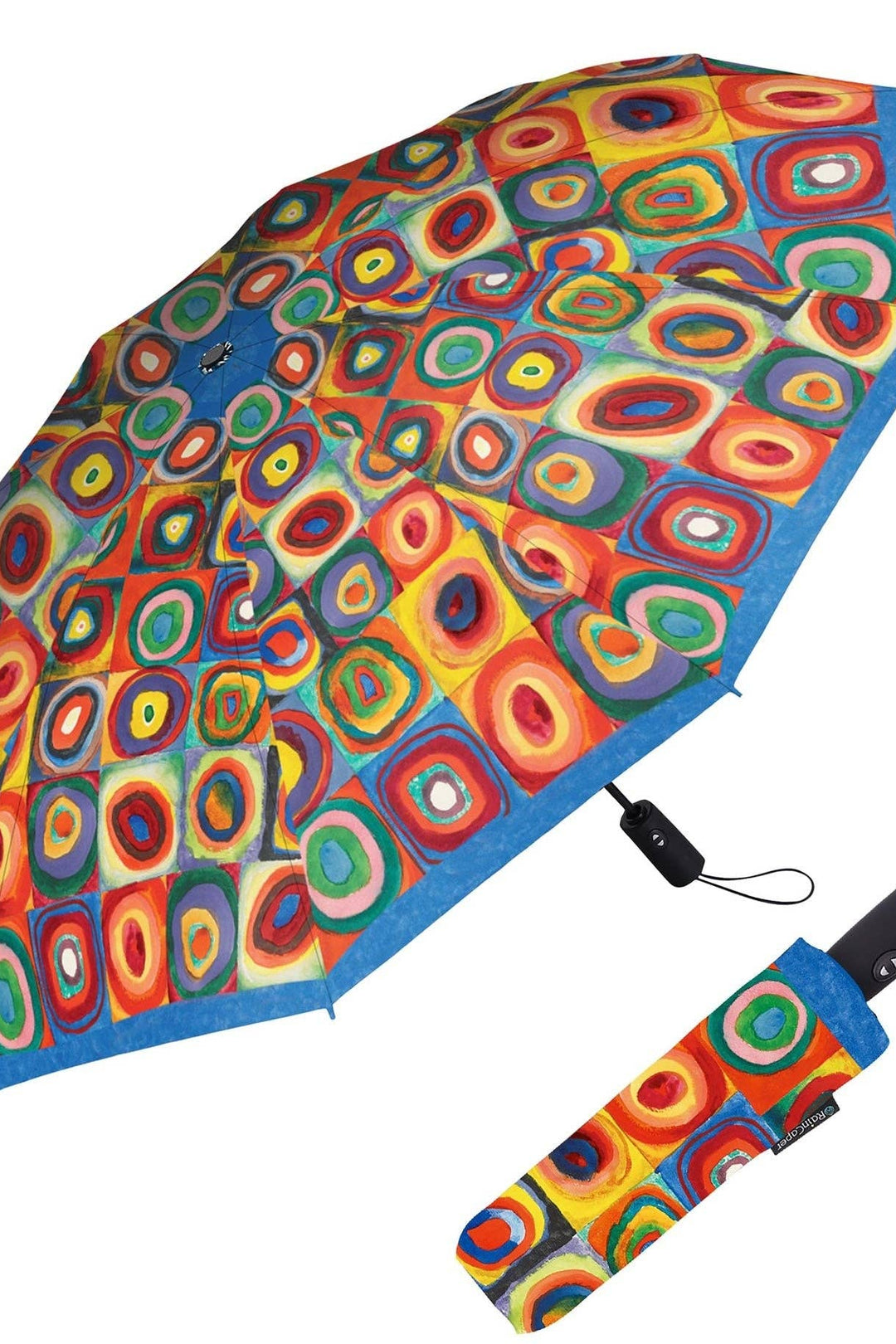 Kandinsky Squares with Concentric Circles Travel Umbrella – Compact, One-Touch Open & Close